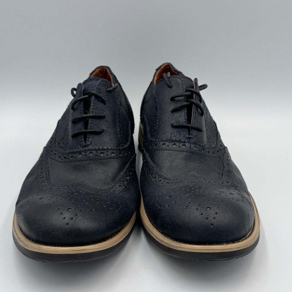 Kenneth Cole Reaction Mens Navy Blue Wingtip Oxford Dress Shoes Brogue Detail